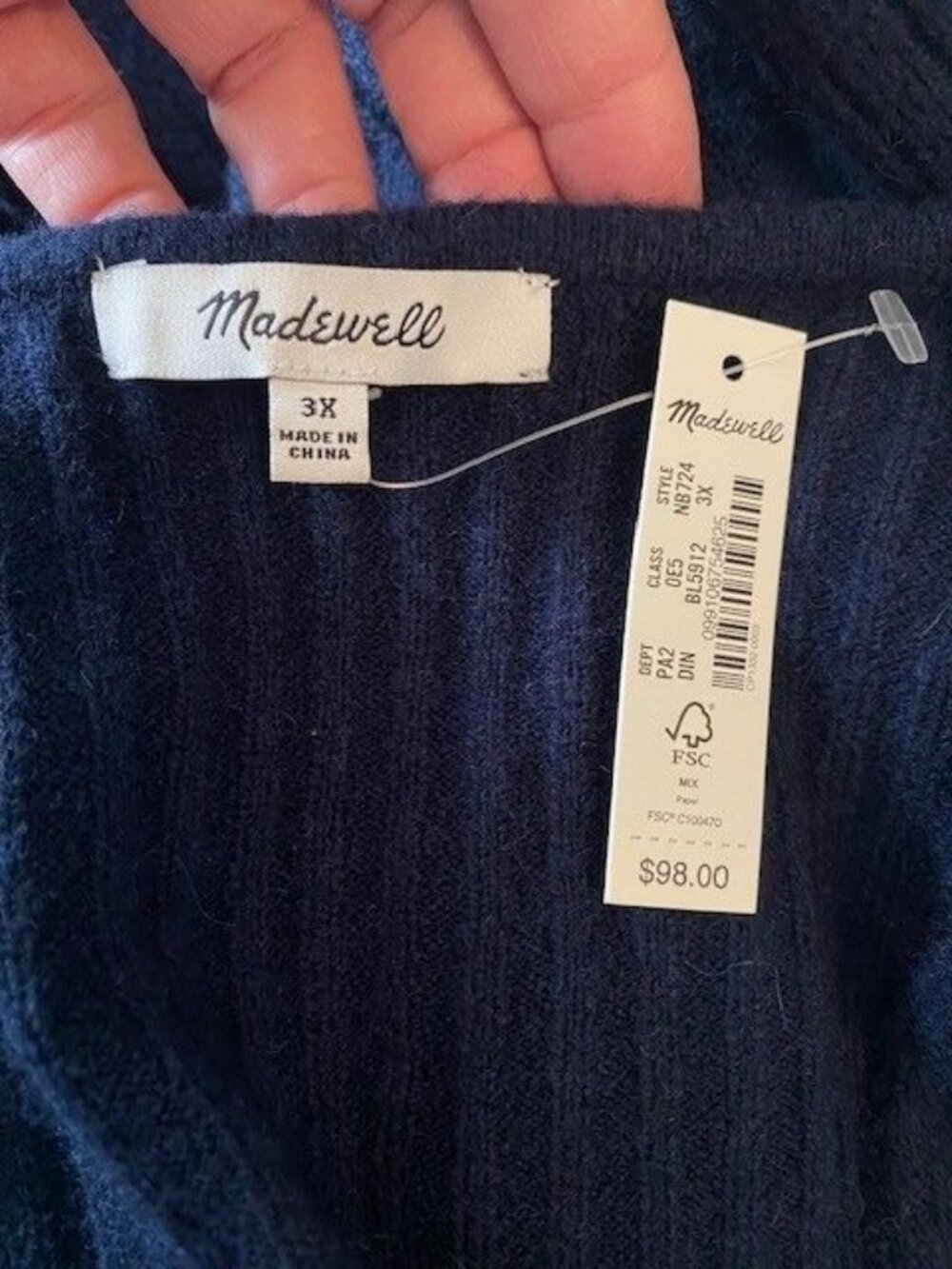 Alpaca Wool Sweater Madewell Indigo Blue 3X Cameron Ribbed Cardigan Coziest NWT - Picture 5 of 12